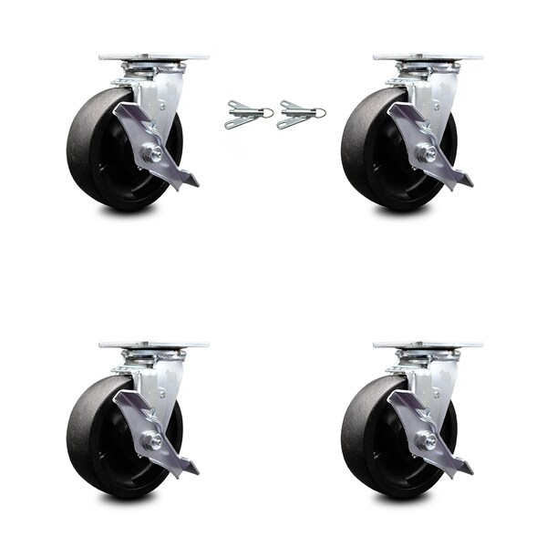 Service Caster 6 Inch Glass Filled Nylon Caster Set with Roller Bearings 4 Brake 2 Swivel Lock SCC-30CS620-GFNR-TLB-BSL-2-TLB-2 - main